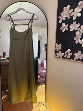 La Hearts Olive Satin Strapless Slip Dress